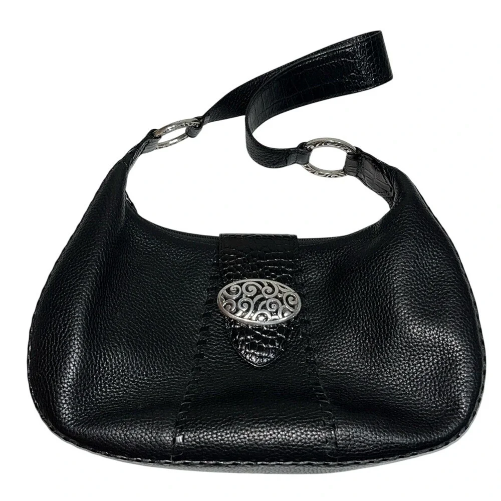 Brighton Franki Black Pebbled Leather Hobo‎ Purse Shoulder Bag Quality Designer